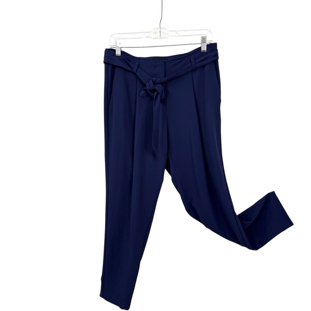 Marc Cain Collections Crepe Tie Waist Pants Womens US 6 Royal Blue Taper Leg